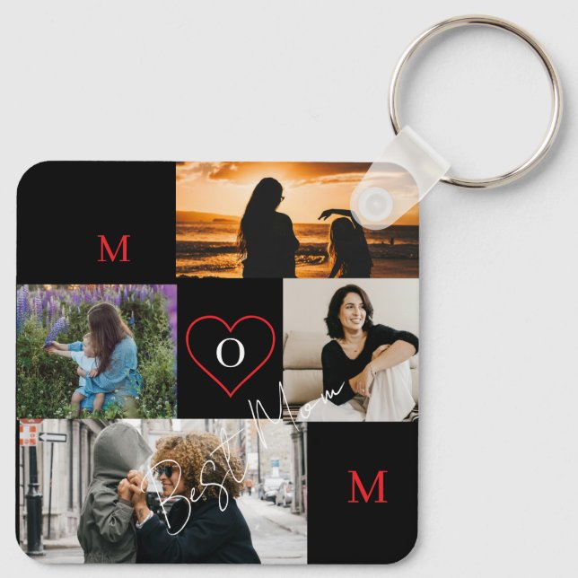 Personalized 4-Photo Collage Mom Monogram Keychain (Back)