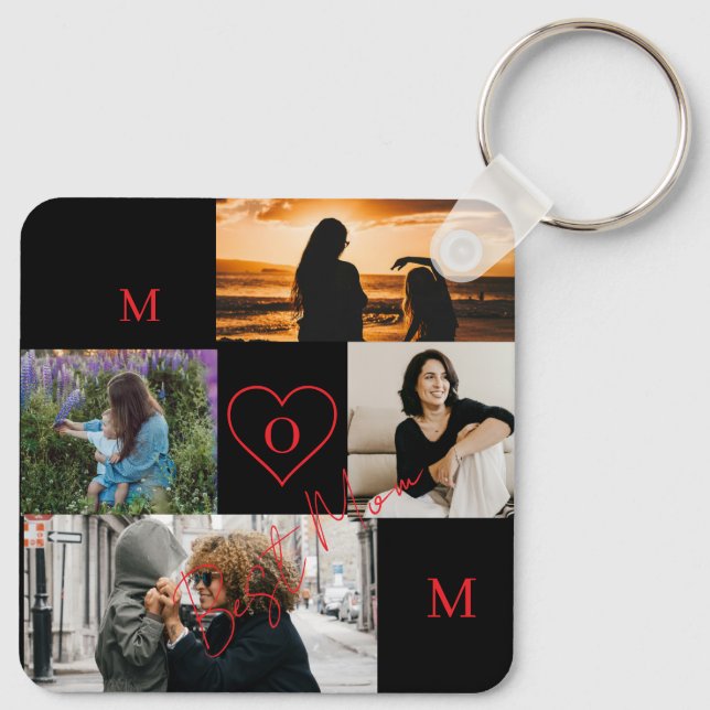 Personalized 4-Photo Collage Mom Monogram Keychain (Back)