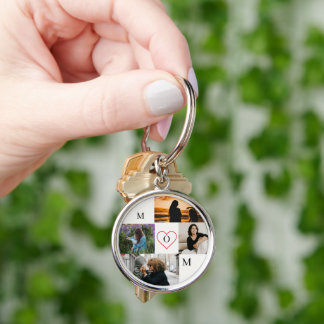 Personalized 4-Photo Collage Mom Monogram Keychain