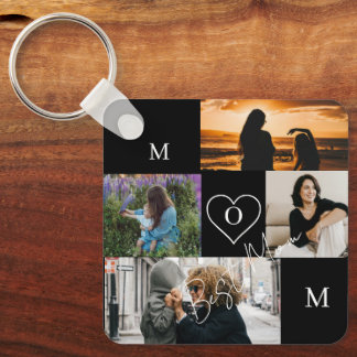 Personalized 4-Photo Collage Mom Monogram Keychain