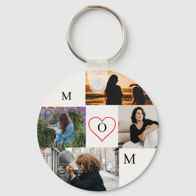 Personalized 4-Photo Collage Mom Monogram Keychain (Front)
