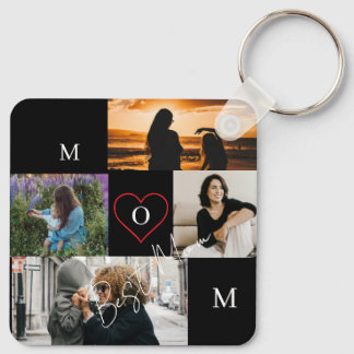 Personalized 4-Photo Collage Mom Monogram Keychain