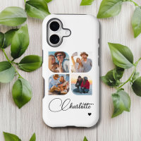 Personalized 4 Photo Collage Name White