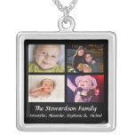 Personalized 4 Photo Collage Necklace Black w/Text