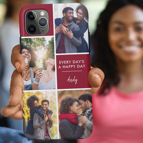 Personalized 4 Photo Collage Positive Quote Maroon iPhone 11 Pro Max Case