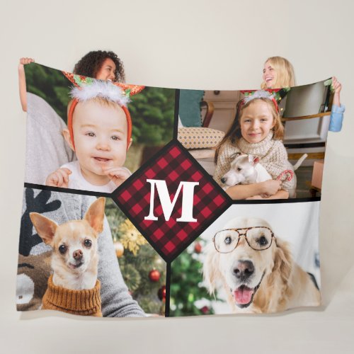 Personalized 4 Photo Collage Red Plaid Monogram Fleece Blanket - Celebrate your your favorite memories with a custom Red Buffalo Plaid Monogram Photo Collage Blanket . When you have so many fun memories and photos , one photo isn't enough . Our Custom Photo Blanket has 4 photos and a center monogrammed initial and name to personalize . This personalized 4 photo blanket is perfect for family, grandparents, kids, pet photo gifts,and dog lovers for a Christmas keepsake! COPYRIGHT © 2020 Judy Burrows, Black Dog Art - All Rights Reserved. Personalized 4 Photo Collage Red Plaid Monogram Fleece Blanket 