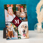 Personalized 4 Photo Collage Red Plaid Monogram Plaque<br><div class="desc">Celebrate your your favorite memories with a custom Red Buffalo Plaid Monogram Photo Collage plaque . When you have so many fun memories and photos , one photo isn't enough . Our Custom Photo Plaque has 4 photos and a center monogrammed initial and name to personalize . This personalized 4...</div>