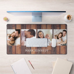 Personalized 4 Photo Collage Rustic Pallet Wood Desk Mat