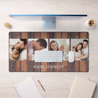 Personalized 4 Photo Collage Rustic Pallet Wood Desk Mat
