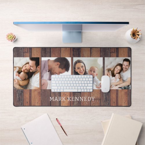 Personalized 4 Photo Collage Rustic Pallet Wood  Desk Mat