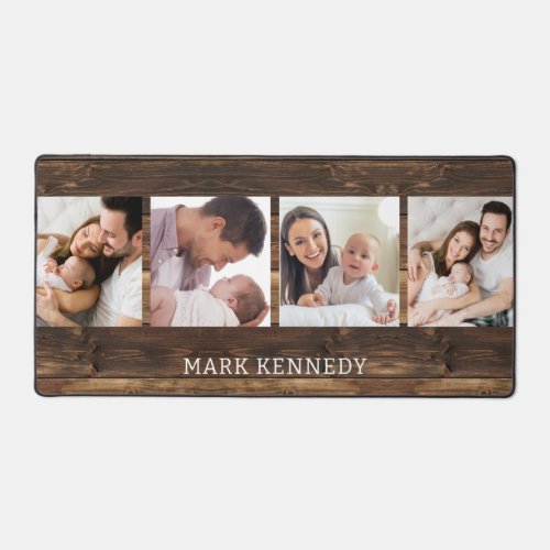 Personalized 4 Photo Collage Rustic Wood  Desk Mat