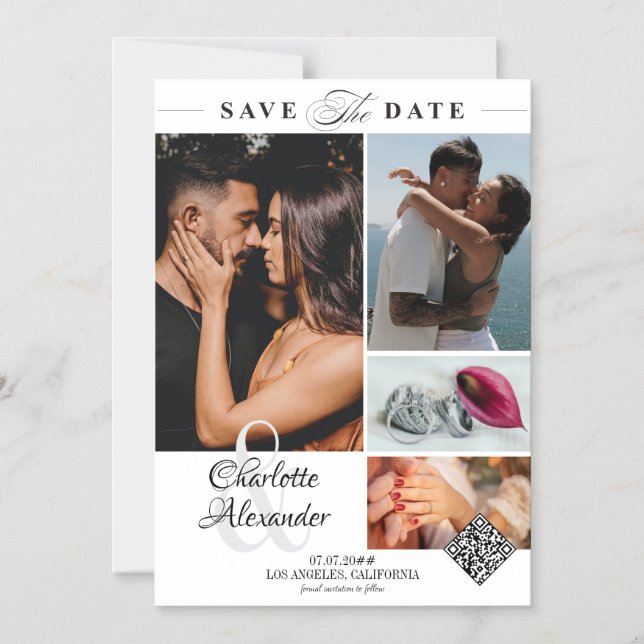 Personalized 4 Photo Collage Wedding Save the Date Magnetic Invitation (Front)