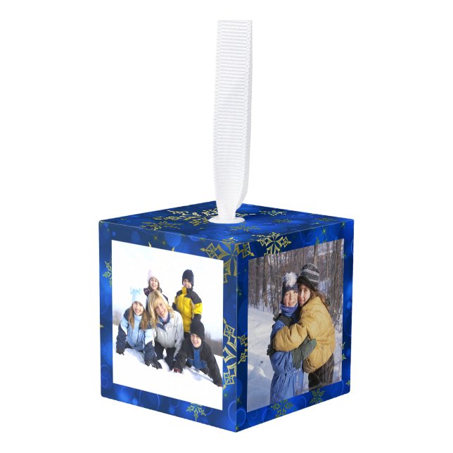 Personalized 4 Photo Cube Ornament (Front Angled)