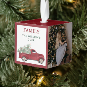 Personalized 4 Photo Family Collage Christmas Tree Cube Ornament