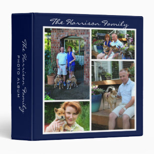 Personalized 4 Photo Family Collage Navy Blue 3 Ring Binder