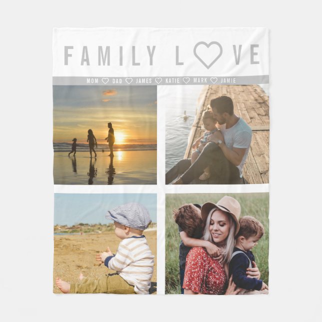 Personalized  4 Photo Family Love Memories Fleece Blanket (Front)