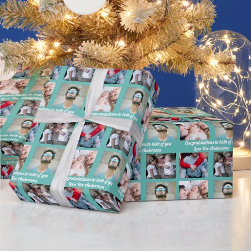 Personalized 4 photo family with DIY message red Wrapping Paper