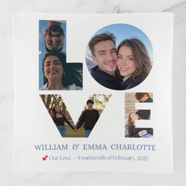 Personalized 4 Photo Love Tray – Modern Blue Gift (Front)