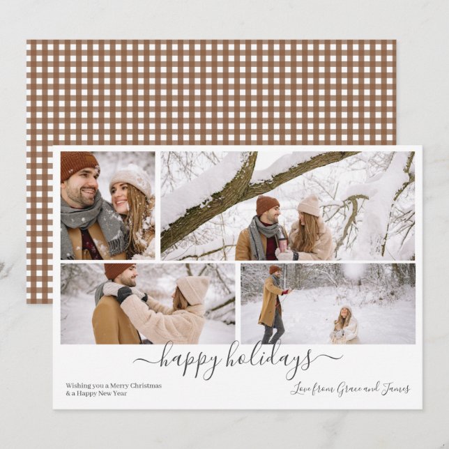 Personalized 4 Photo Merry Christmas  Holiday Card (Front/Back)