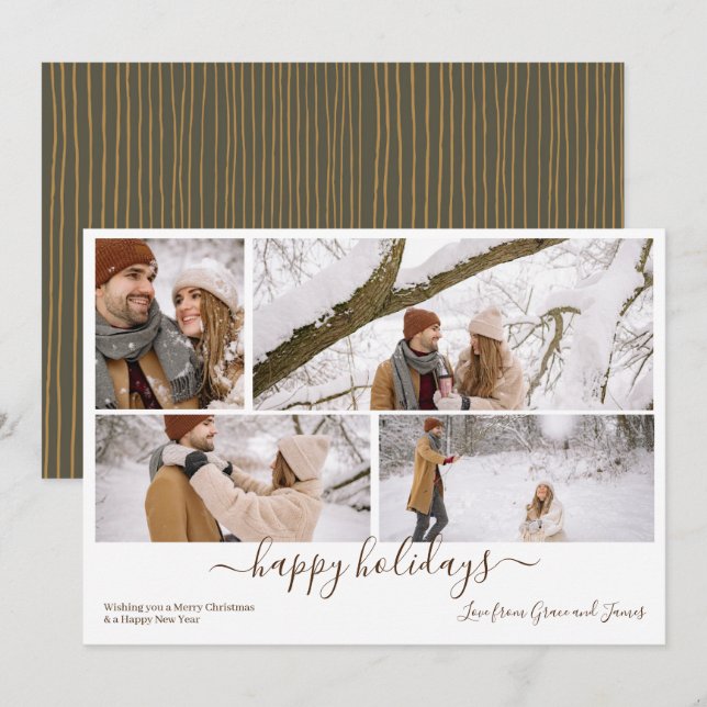 Personalized 4 Photo Merry Christmas  Holiday Card (Front/Back)
