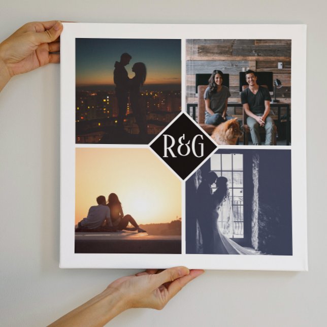 Personalized 4 Photo Monogram Black Faux Canvas Print (Personalized 4 Photo Monogram Black Faux Canvas Print from Ricaso. Available in other colors. MYO)