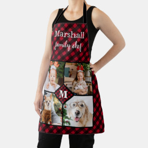 Personalized 4 Photo Monogram Red Buffalo Plaid Apron