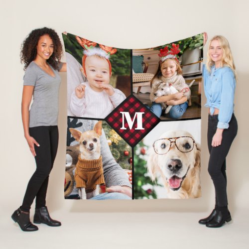 Personalized 4 Photo Red Buffalo Plaid Monogram Fleece Blanket - Celebrate your your favorite memories with a custom Red Buffalo Plaid Monogram Photo Collage Blanket . When you have so many fun memories and photos , one photo isn't enough . Our Custom Photo Blanket has 4 photos and a center monogrammed initial and name to personalize . This personalized 4 photo blanket is perfect for family, grandparents, kids, pet photo gifts,and dog lovers for a Christmas keepsake! COPYRIGHT © 2020 Judy Burrows, Black Dog Art - All Rights Reserved. Personalized 4 Photo Red Buffalo Plaid Monogram Fleece Blanket 