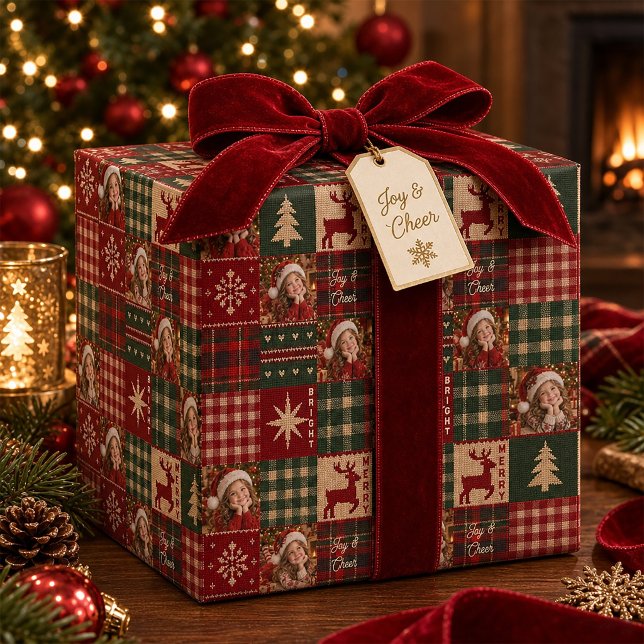 Personalized 4 Photo Rustic Holiday Patchwork  Wrapping Paper (Personalized 4 Photo Rustic Holiday Patchwork Wrapping Paper)