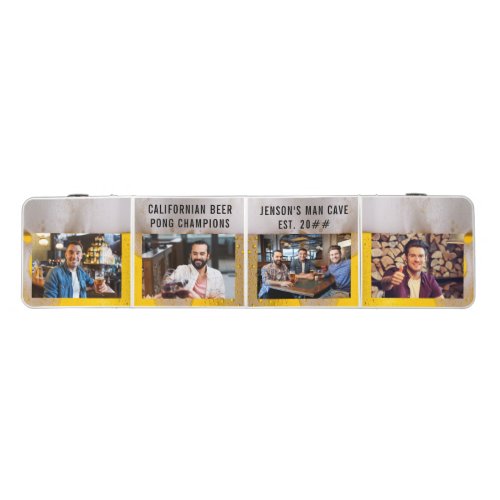 Personalized 4 Photo Strip on Beer Background Beer Pong Table