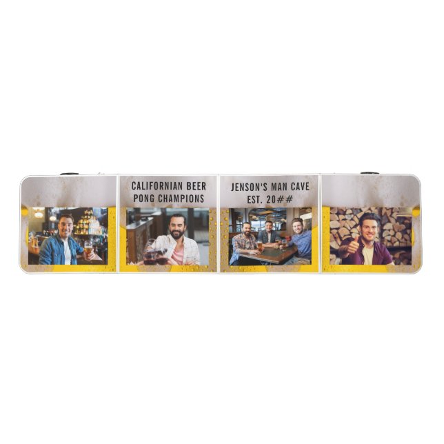 Personalized 4 Photo Strip on Beer Background Pong Table (Top)