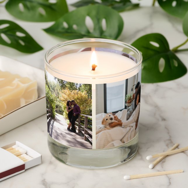 Personalized 4 Photo Template Collage Scented Candle (Lit)