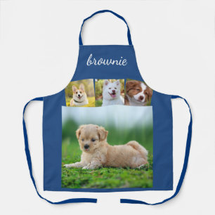 Personalized 4-Photo White Blue Collage Script Apron