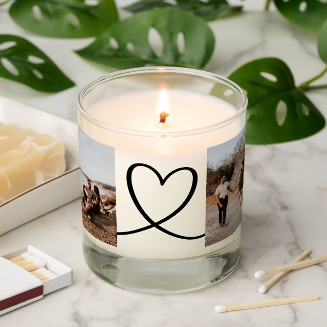 Personalized 4 Photos and Love Hearts Scented Candle (Lit)