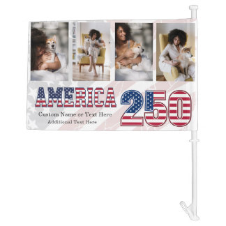 Personalized 4 Photos & Text America 250 Patriotic Car Flag