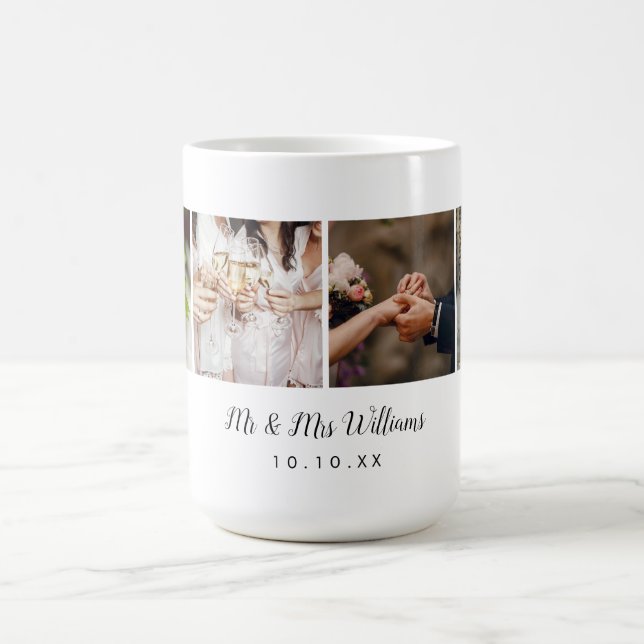 Personalized 4 Wedding Photo Story Collage Coffee Mug (Center)