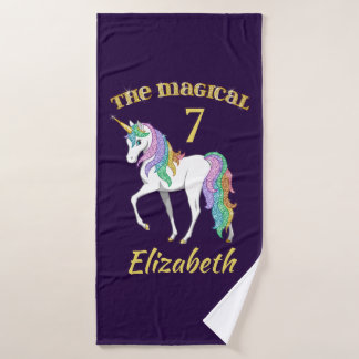 Personalized 4th 5th 6th 7th 8th Birthday Unicorn Bath Towel Set