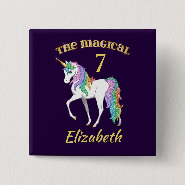 Personalized 4th 5th 6th 7th 8th Birthday Unicorn Button (Front)