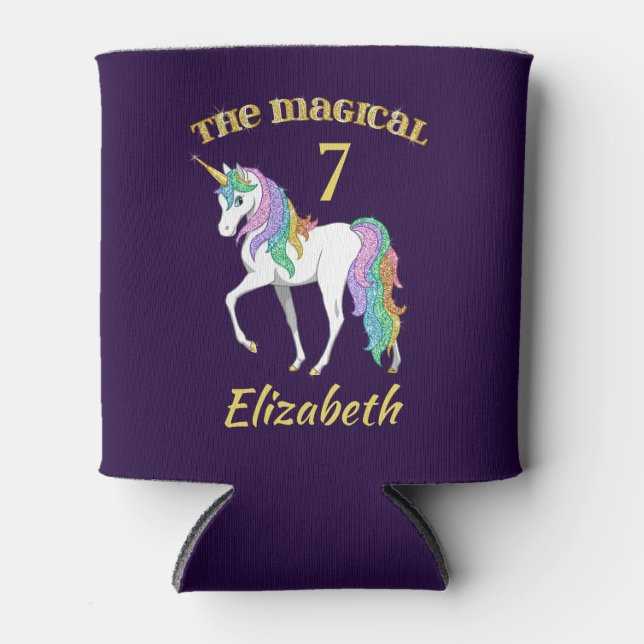Personalized 4th 5th 6th 7th 8th Birthday Unicorn Can Cooler (Front)