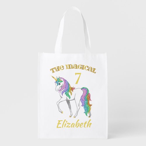 Personalized 4th 5th 6th 7th 8th Birthday Unicorn Grocery Bag