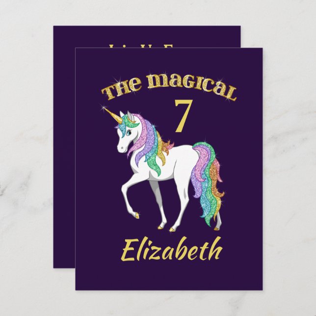 Personalized 4th 5th 6th 7th 8th Birthday Unicorn Invitation (Front/Back)