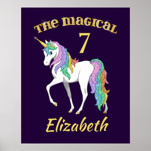 Personalized 4th 5th 6th 7th 8th Birthday Unicorn Poster