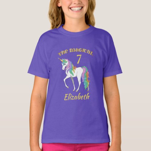 Personalized 4th 5th 6th 7th 8th Birthday Unicorn T_Shirt