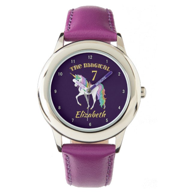 Personalized 4th 5th 6th 7th 8th Birthday Unicorn Watch (Front)