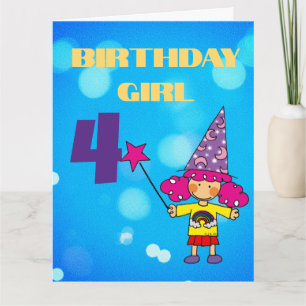 Personalized 4th Birthday Girl Magic Card