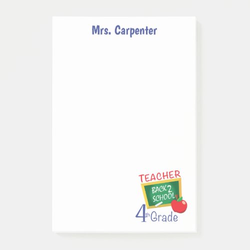 Personalized 4th Grade Teacher Post_it Notes