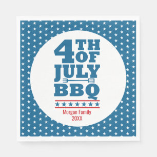 Personalized 4th of July BBQ Party Blue Star Napkins