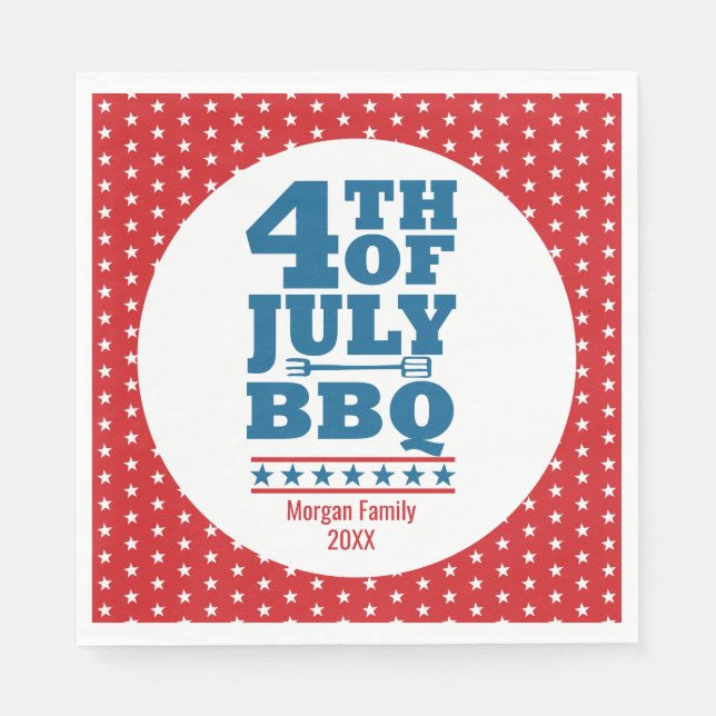 Personalized 4th of July BBQ Party Red Star Napkins (Front)