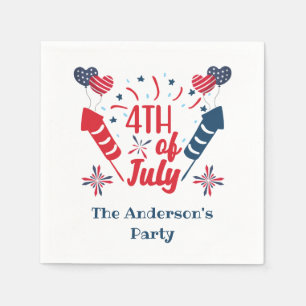 Personalized 4th of July Fireworks Red White Blue Napkins