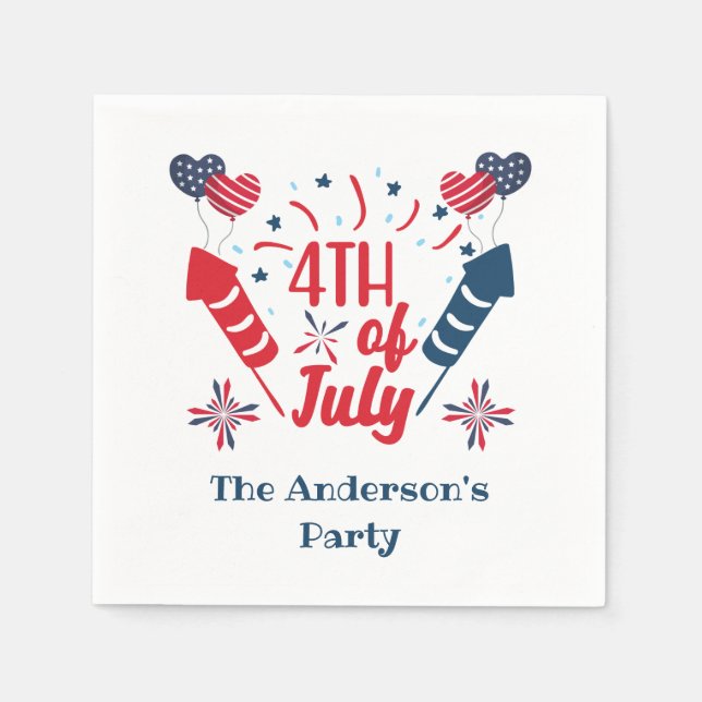Personalized 4th of July Fireworks Red White Blue  Napkins (Front)