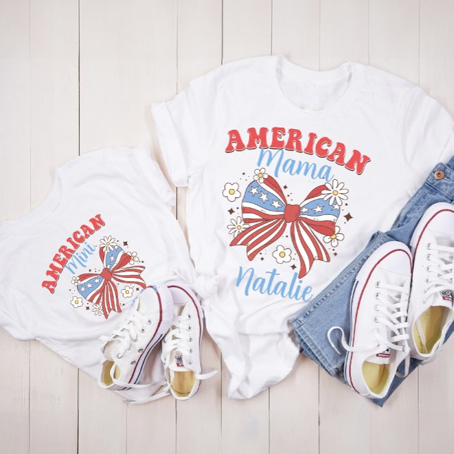 Personalized 4th of July Girly Mama Mini Coquette T-Shirt (Creator Uploaded)